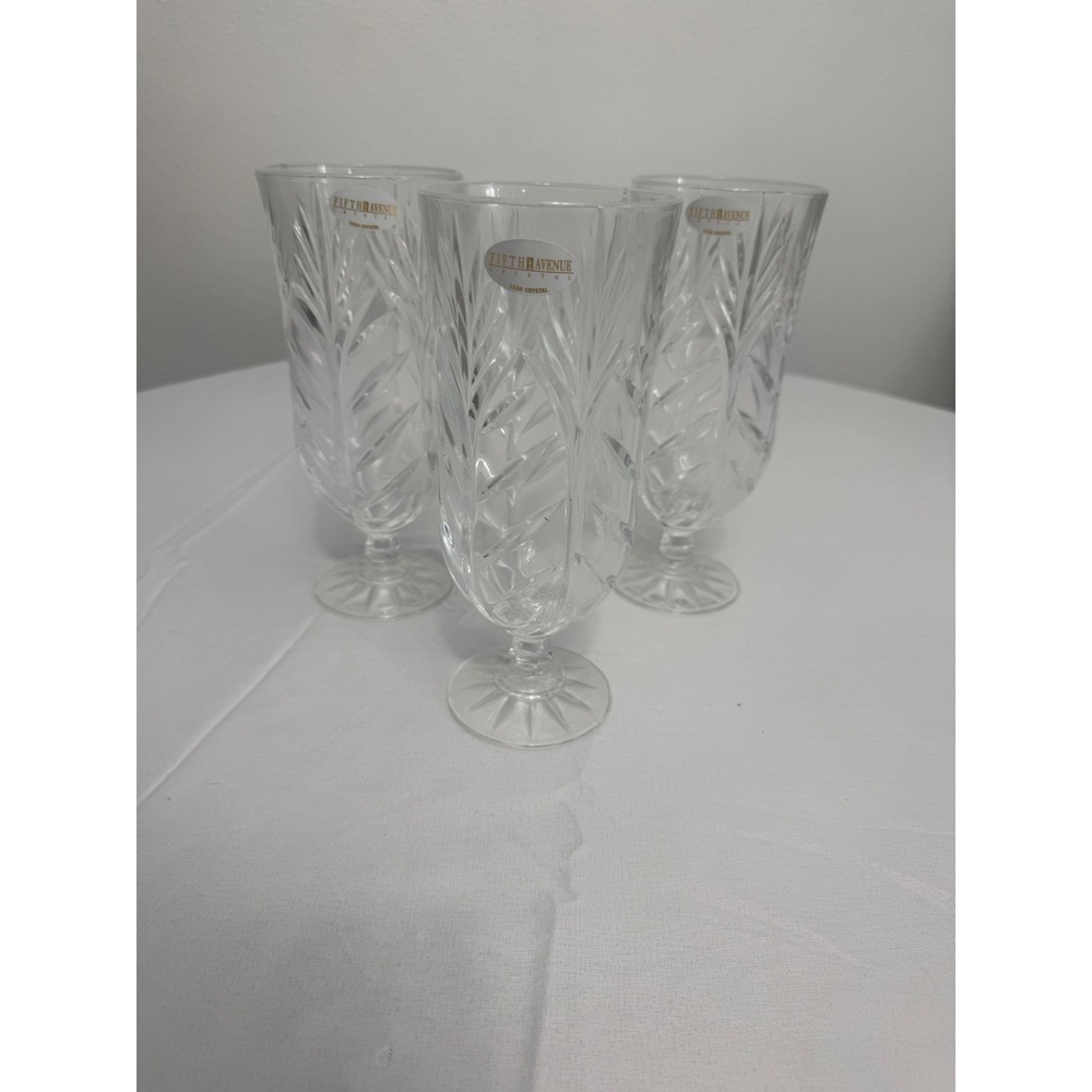Fifth Avenue Crystal Iced Tea Glasses Set of 3 Lead Crystal Footed Tumblers 8in